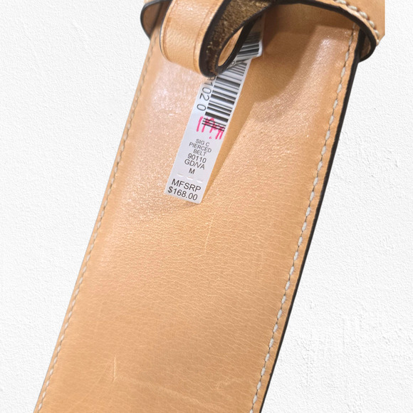 Coach Sig C Pierced Belt 90110 Tan Beige Gold Square Buckle Leather Size Medium - Picture 5 of 10